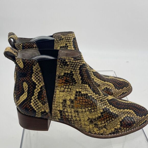 Madewell Cara Tan Brown‎ Yellow Snakeskin Embossed Leather Chelsea Boots 6.5 - Picture 6 of 13